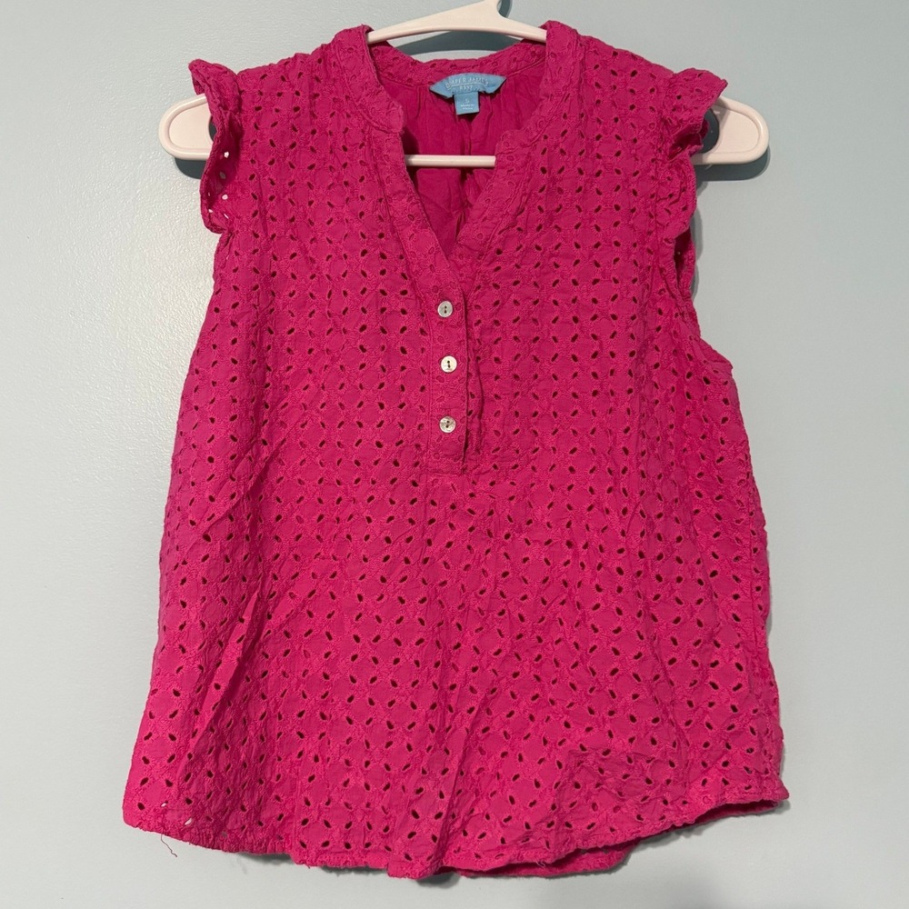 Draper James RSVP Women's S Pink Eyelet Lace Ruffle Sleeve Henley Top 0987